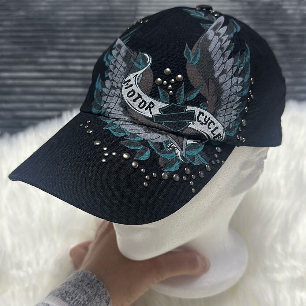 Harley-Davidson Black Cap with Teal and Silver Wing Graphics - Picture 3 of 13